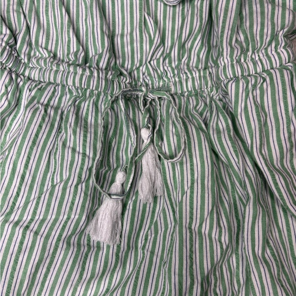 American Eagle Women Green Stripes Strapless Ruffle Mini Dress - Picture 5 of 10